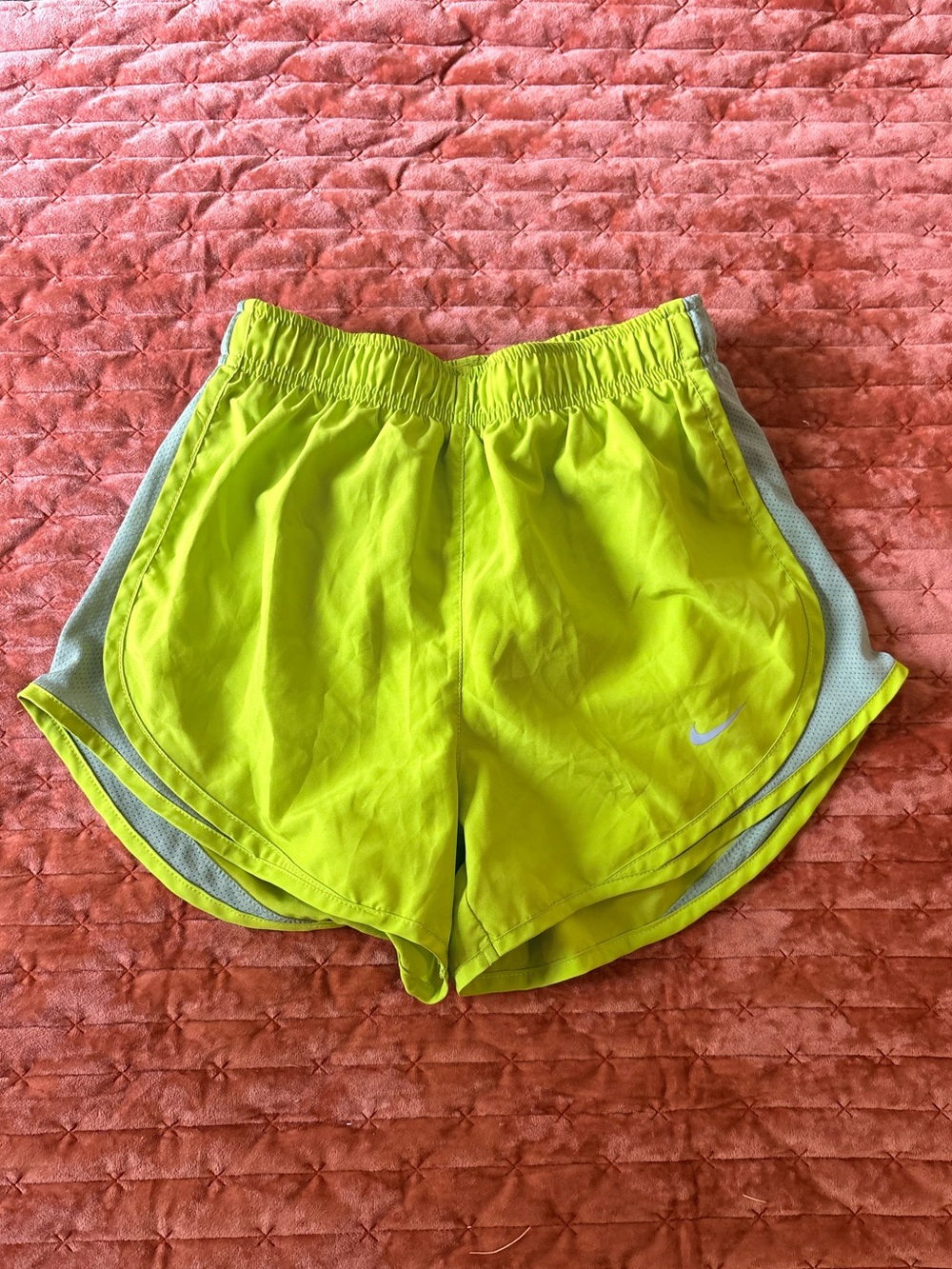 Nike Women's Chartreuse Athletic Running Shorts with Gray Trim